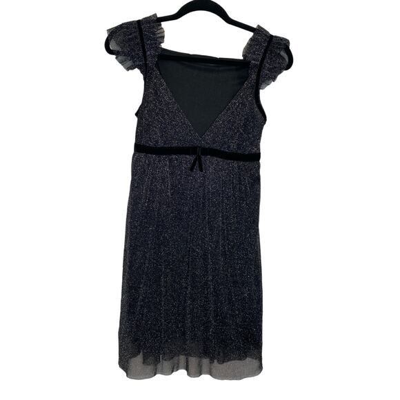 Mirror Sparkly Babydoll Coquette Empire Waist Mini Dress Velour Bow Flouncy Y2K - Picture 1 of 13